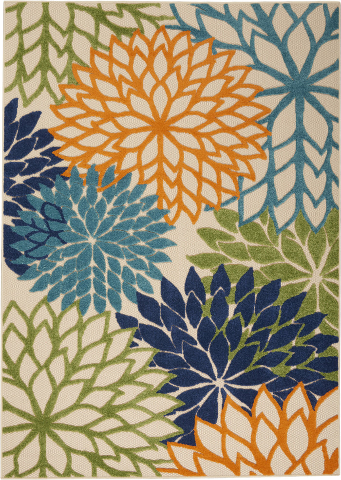 4' X 6' Ivory And Blue Floral Indoor Outdoor Area Rug