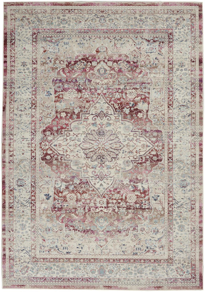 4' X 6' Ivory Red And Brown Floral Distressed Area Rug