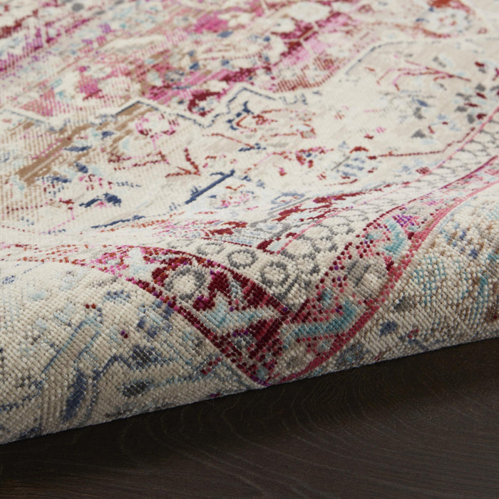 4' X 6' Ivory Red And Brown Floral Distressed Area Rug