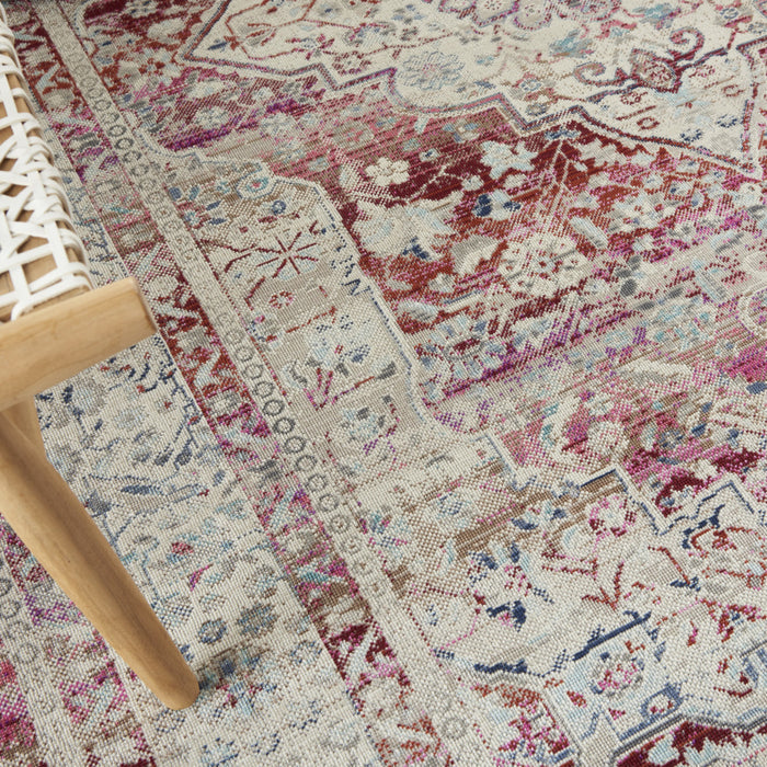 4' X 6' Ivory Red And Brown Floral Distressed Area Rug