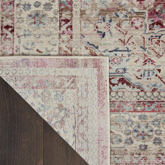 4' X 6' Ivory Red And Brown Floral Distressed Area Rug