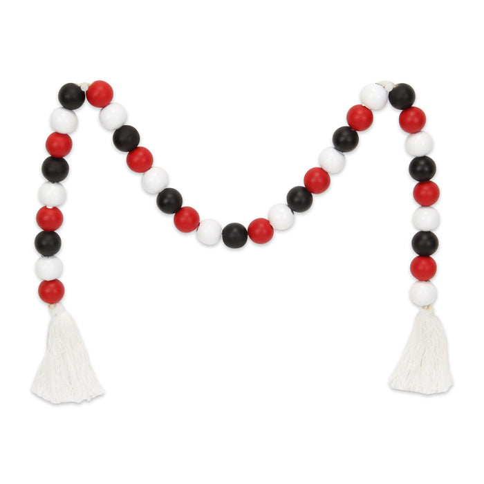 40" Black Red And White Wood Hand Painted Decorative Tassel