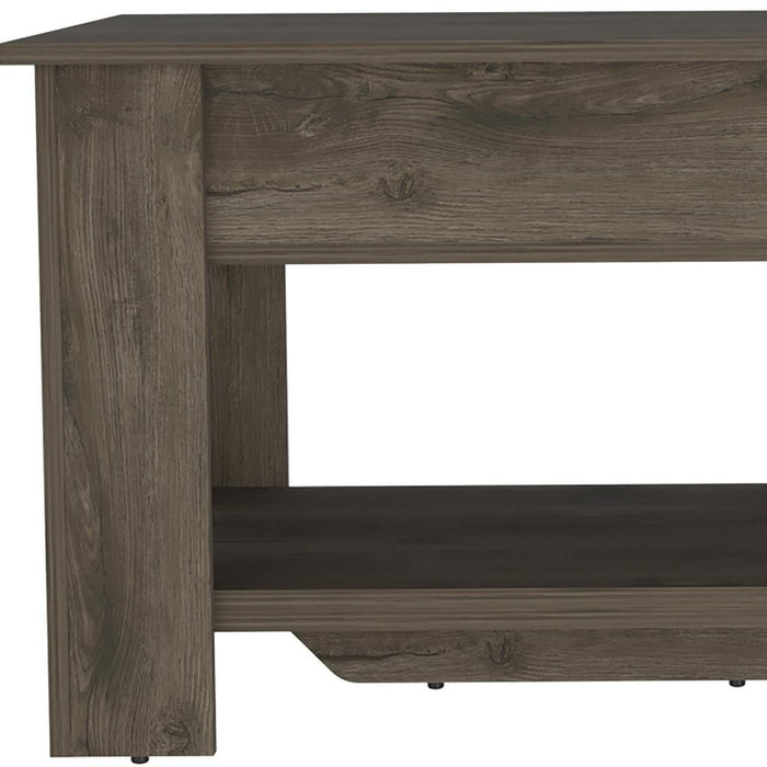 40" Dark Brown Wood Storage Bench With Flip Top Shoe Storage And Shelves