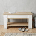 40" Natural and White Wood Storage Bench With Flip Top Shoe Storage And Shelves