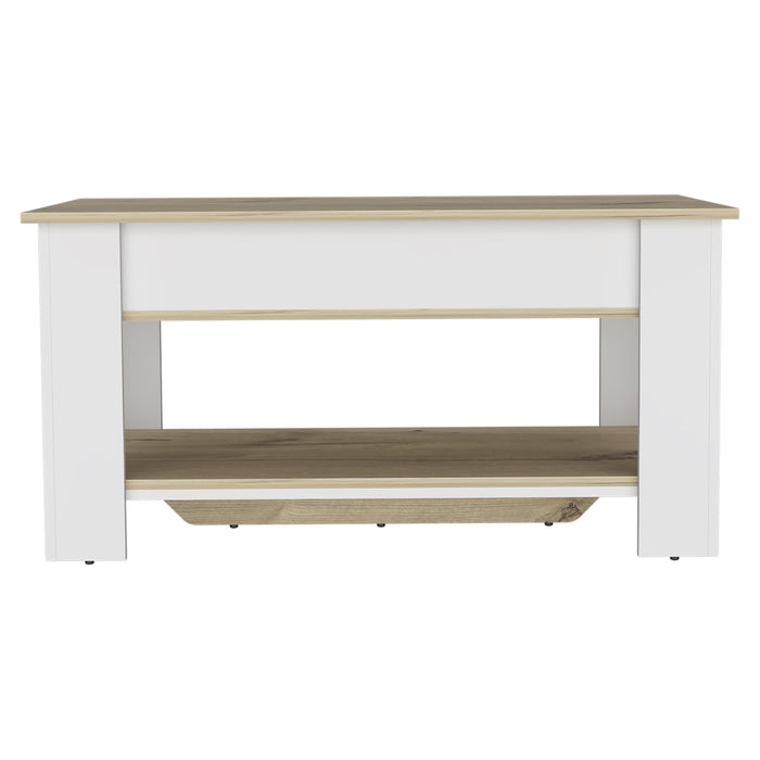 40" Natural and White Wood Storage Bench With Flip Top Shoe Storage And Shelves