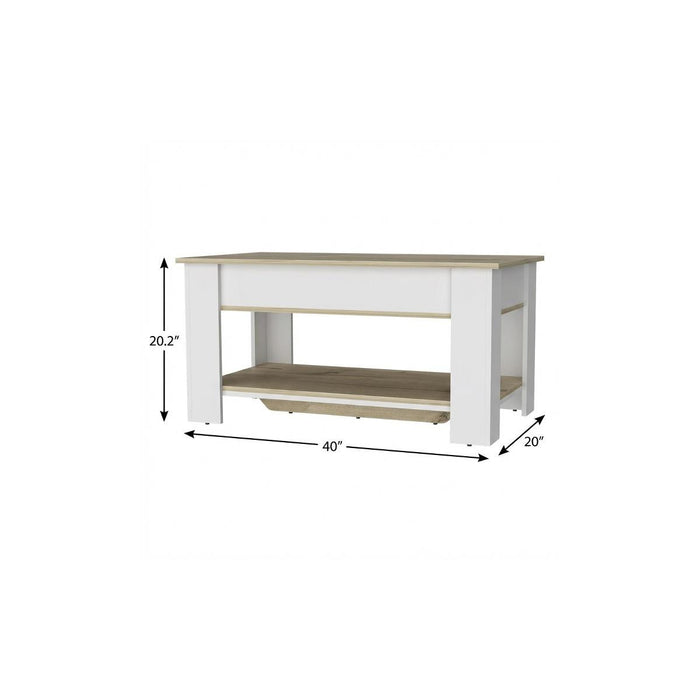 40" Natural and White Wood Storage Bench With Flip Top Shoe Storage And Shelves
