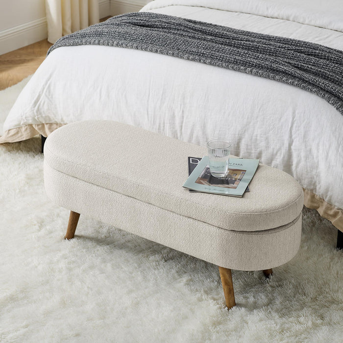 44" Beige and Brown Linen Upholstered Storage Bench with Flip Top