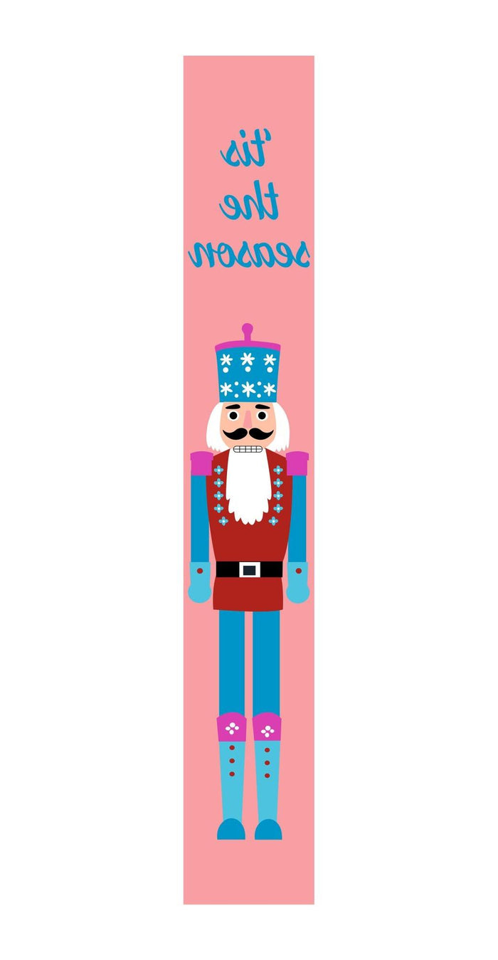 47" Blue And Pink Solid Wood Tis The Season Christmas Nutcracker Porch Sign