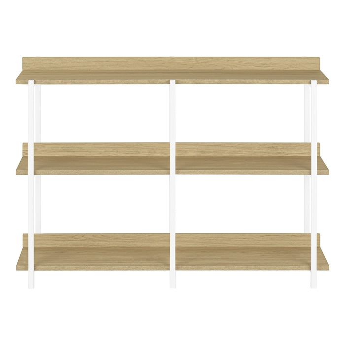 47" Natural and White Wood and Metal Frame Console Table With Three Shelves