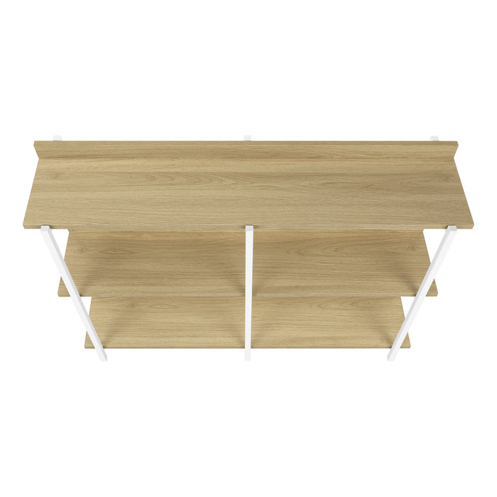 47" Natural and White Wood and Metal Frame Console Table With Three Shelves