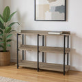47" Taupe and Black Wood and Metal Frame Console Table With Three Shelves