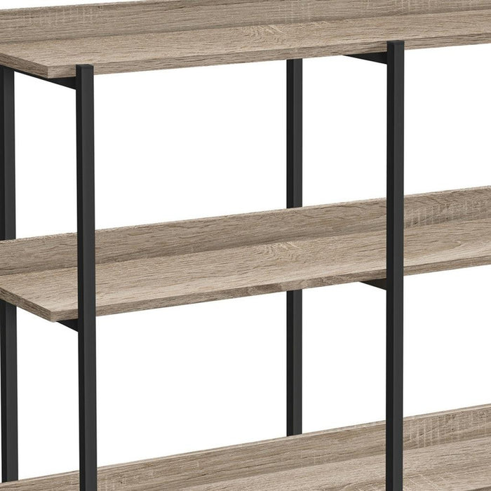 47" Taupe and Black Wood and Metal Frame Console Table With Three Shelves