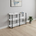 47" White and Black Wood and Metal Faux Marble Console Table With Three Shelves