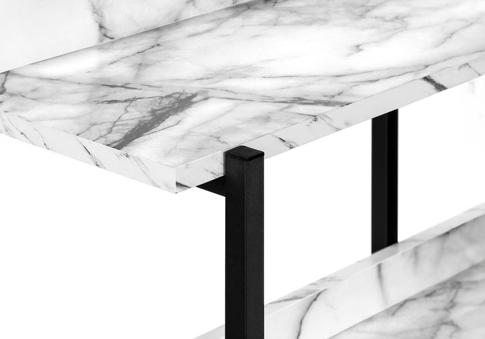 47" White and Black Wood and Metal Faux Marble Console Table With Three Shelves