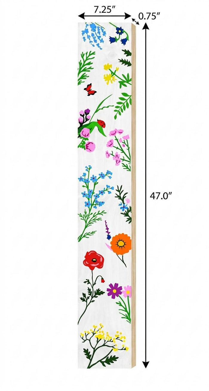 47" White Blue And Green Solid Wood Floral Bouquet Porch Sign