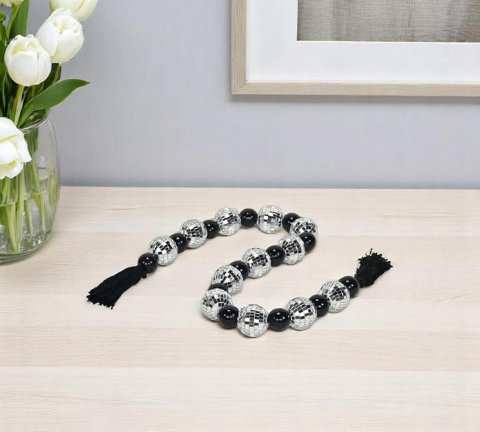 48" Black And Silver Bling Bling Beads Decorative Tassel
