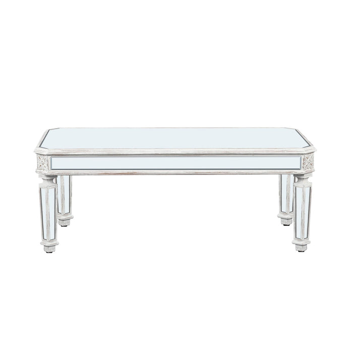 48" Silver And White Mirrored Glass And Wood Coffee Table