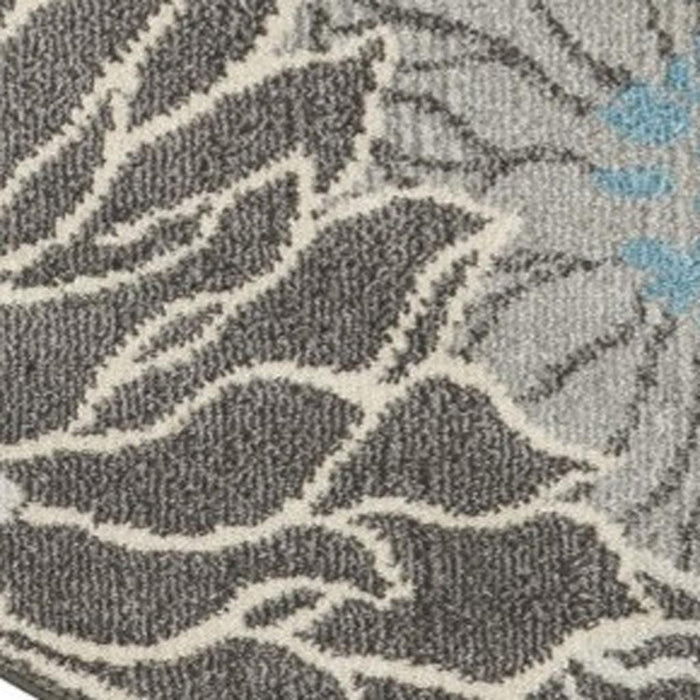 5' Blue And Gray Floral Round Rug