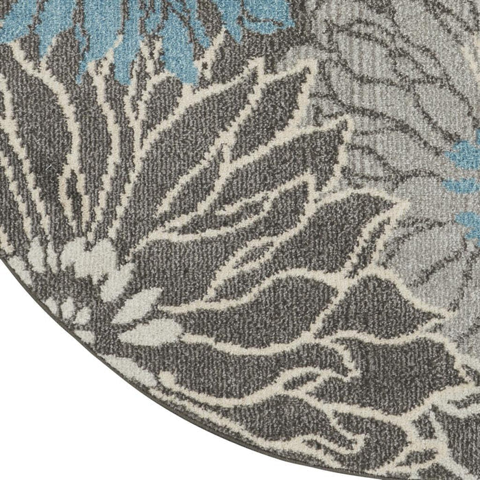 5' Blue And Gray Floral Round Rug