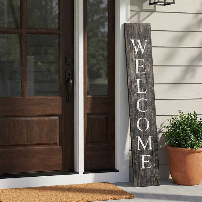 5' Rustic Black And White Front Porch Welcome Sign