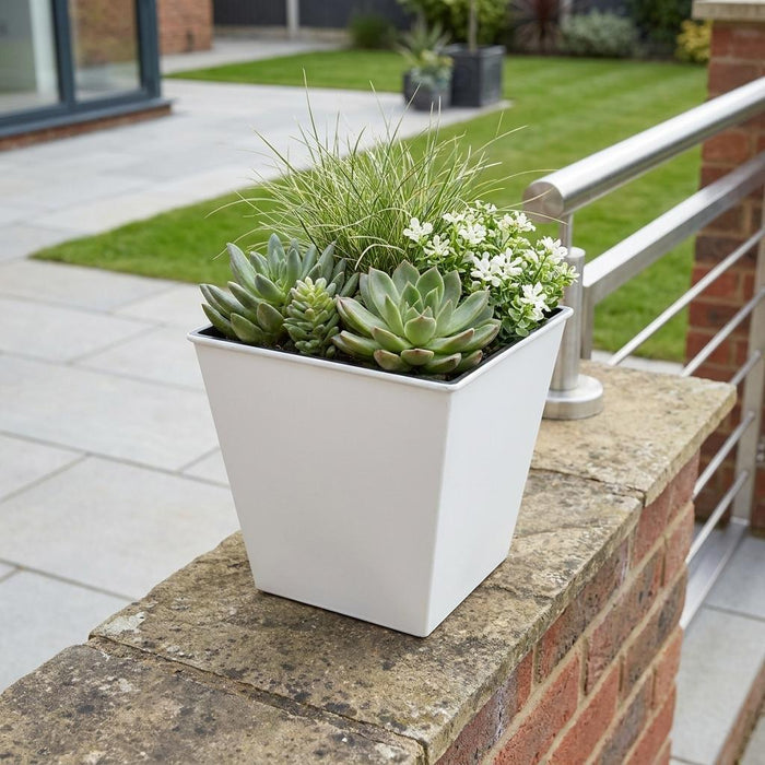5" Silver Recycled Plastic Indoor Outdoor Square Pot Planter