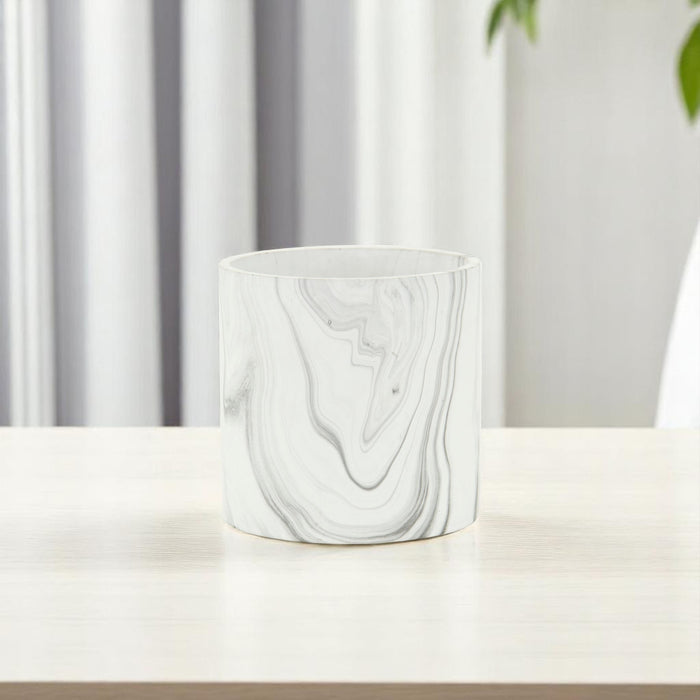 5" White and Gray Marbleized Ceramic Indoor Outdoor Round Pot Planter