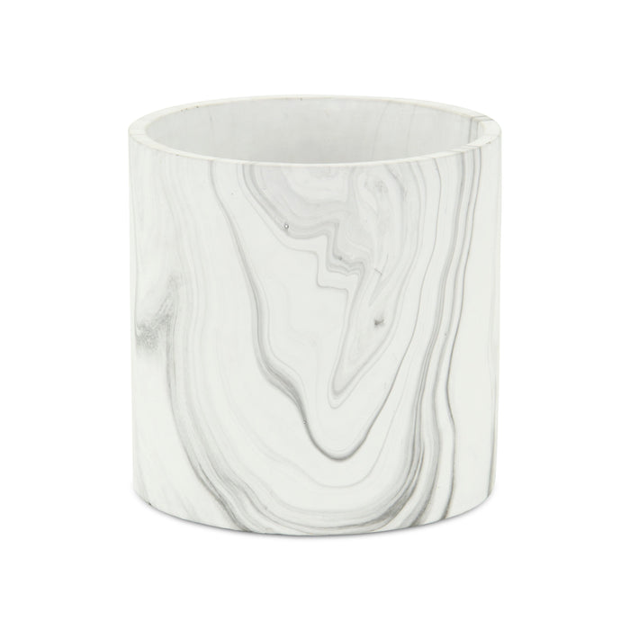 5" White and Gray Marbleized Ceramic Indoor Outdoor Round Pot Planter
