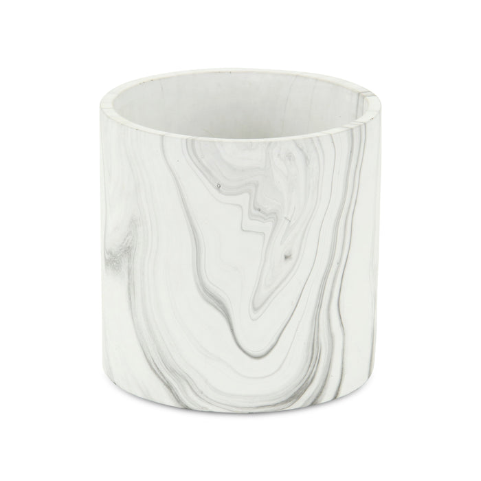 5" White and Gray Marbleized Ceramic Indoor Outdoor Round Pot Planter