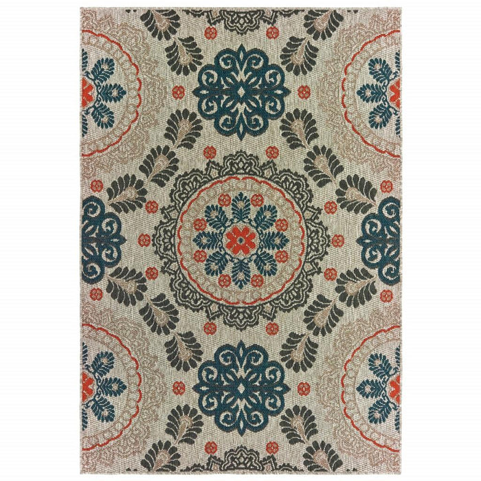 5' X 7' Blue And Gray Moroccan Indoor Outdoor Area Rug