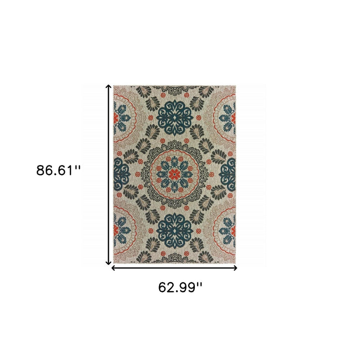 5' X 7' Blue And Gray Moroccan Indoor Outdoor Area Rug