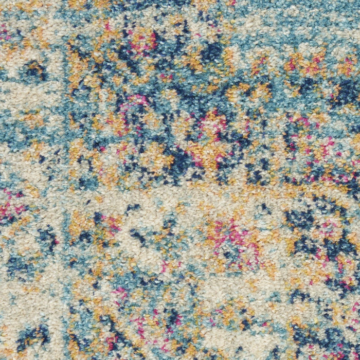 5' X 7' Blue And Ivory Southwestern Distressed Area Rug