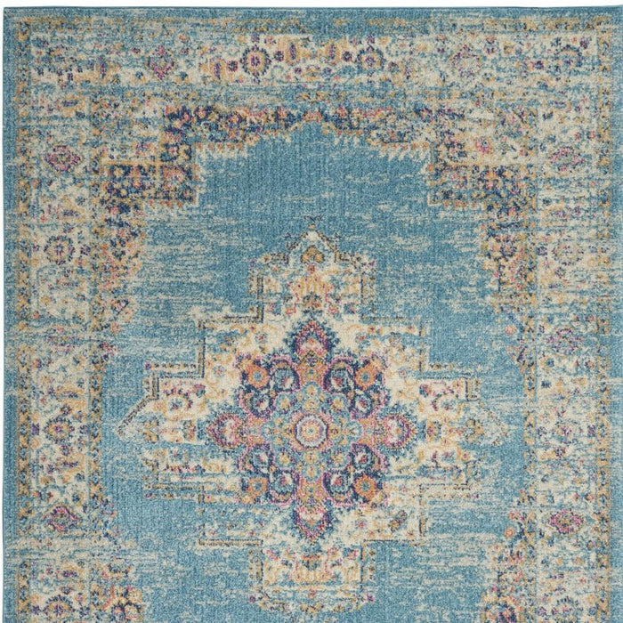 5' X 7' Blue And Ivory Southwestern Distressed Area Rug