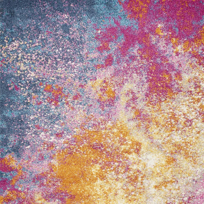 5' X 7' Blue And Orange Abstract Area Rug