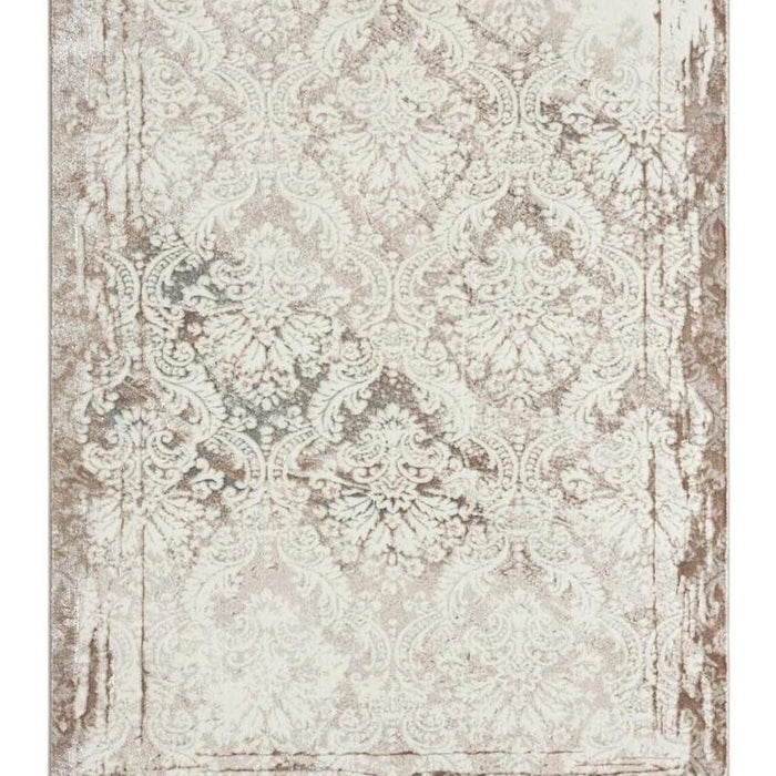 5' X 7' Cream Damask Stain Resistant Area Rug