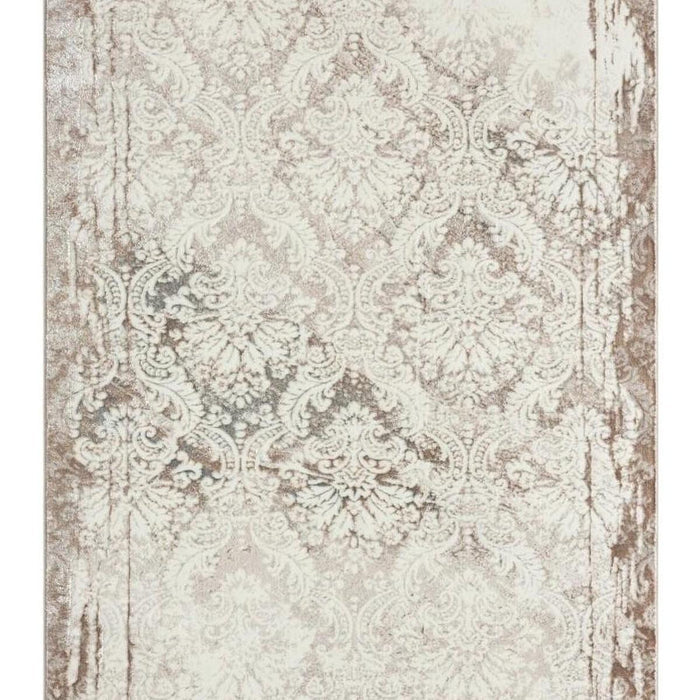5' X 7' Cream Damask Stain Resistant Area Rug