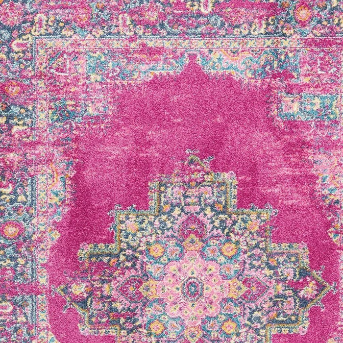 5' X 7' Fuchsia And Blue Oriental Distressed Area Rug