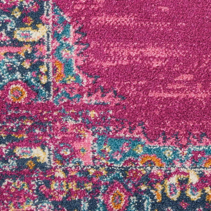 5' X 7' Fuchsia And Blue Oriental Distressed Area Rug
