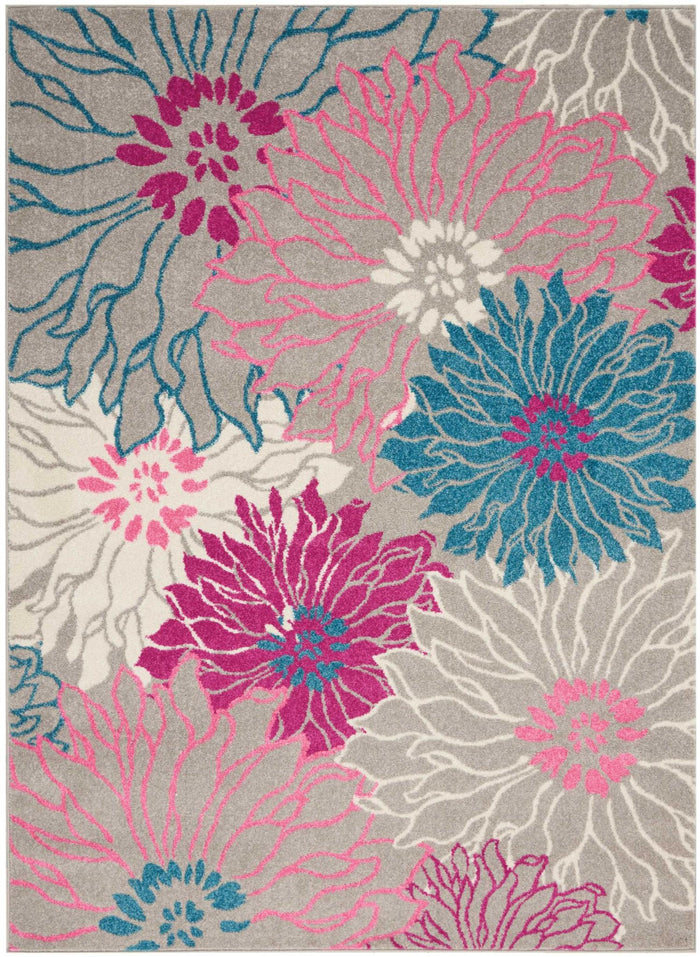 5' X 7' Gray And Pink Floral Area Rug