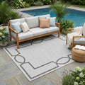 5' X 7' Ivory And Brown Geometric Handmade Indoor Outdoor Area Rug