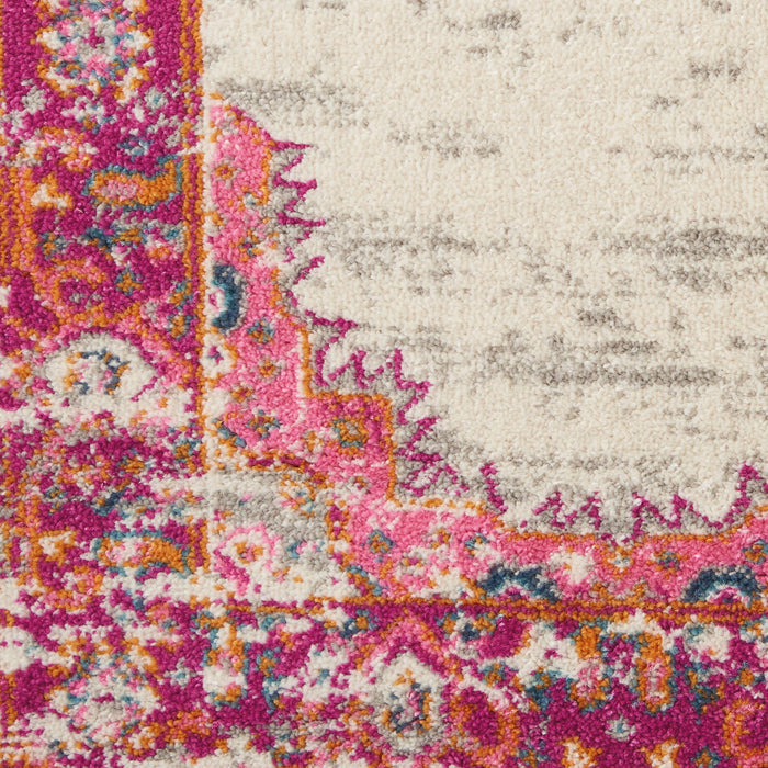 5' X 7' Ivory And Fuchsia Oriental Distressed Area Rug