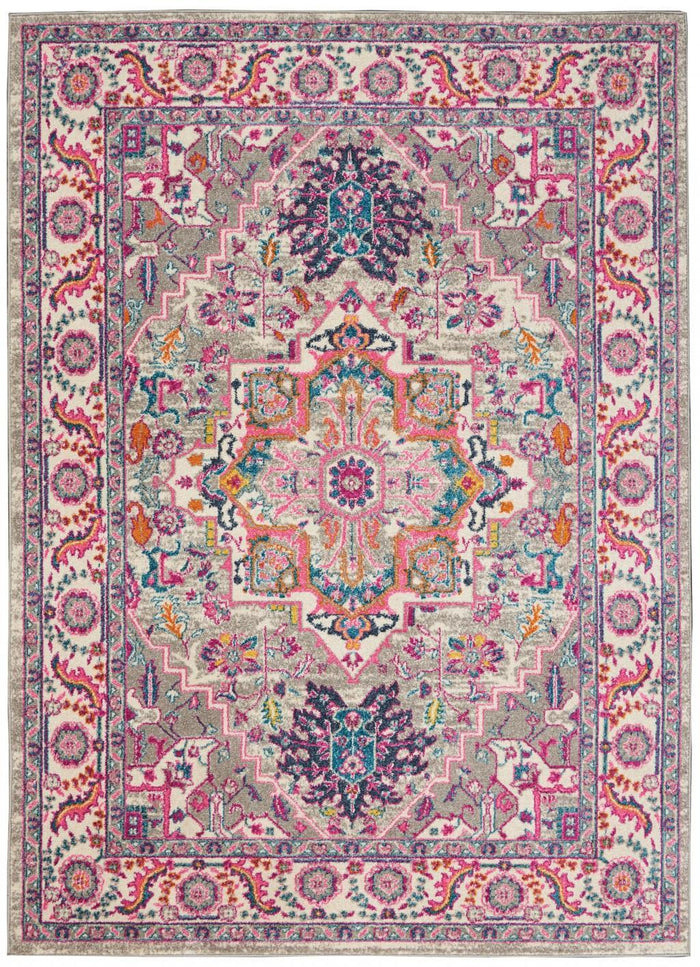 5' X 7' Light Gray And Pink Medallion Area Rug