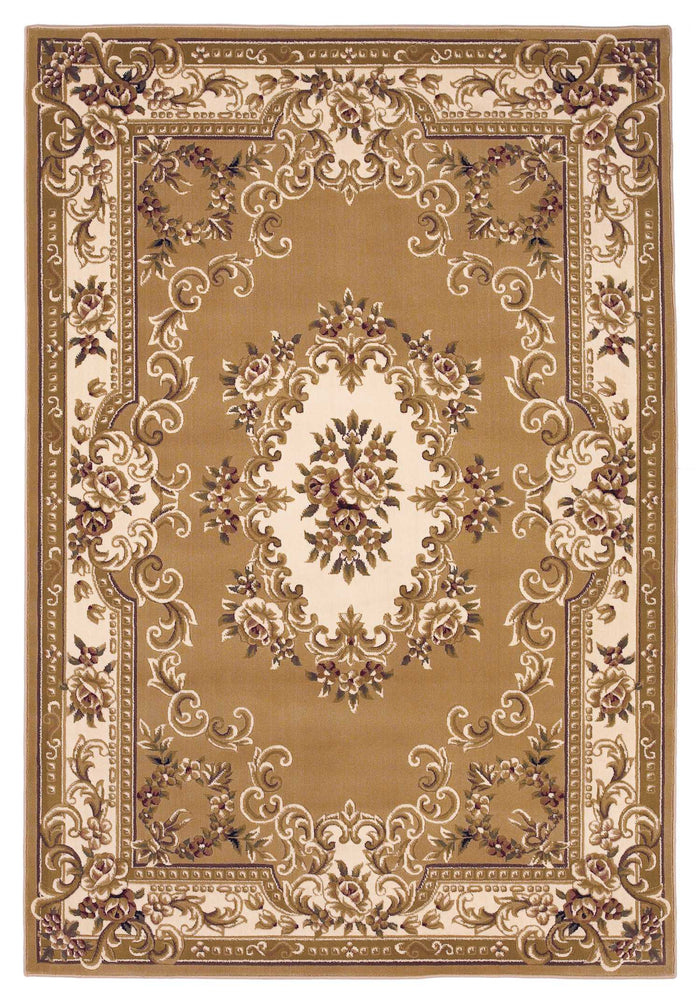 5' X 8' Beige Ivory And Brown Floral Medallion Area Rug