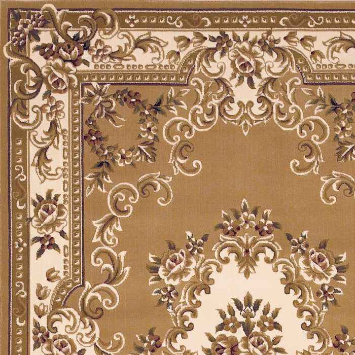 5' X 8' Beige Ivory And Brown Floral Medallion Area Rug