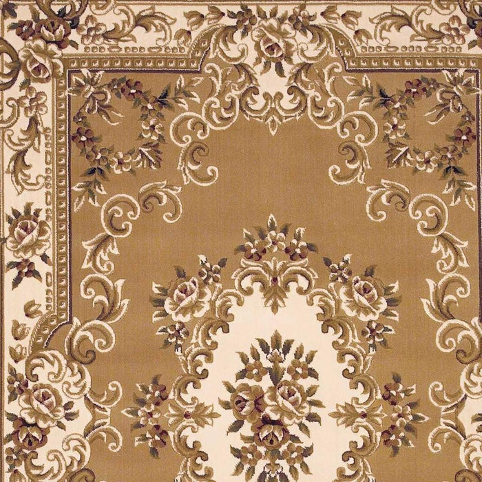 5' X 8' Beige Ivory And Brown Floral Medallion Area Rug