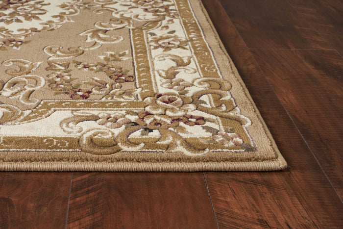5' X 8' Beige Ivory And Brown Floral Medallion Area Rug