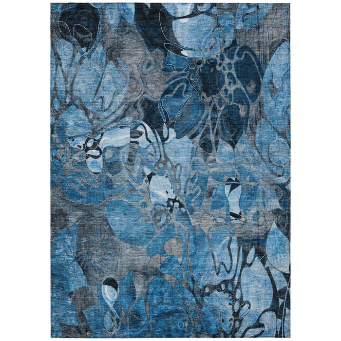 5' X 8' Blue And Gray Abstract Washable Indoor Outdoor Area Rug