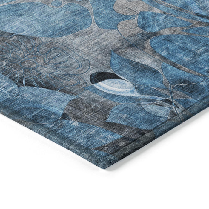 5' X 8' Blue And Gray Abstract Washable Indoor Outdoor Area Rug