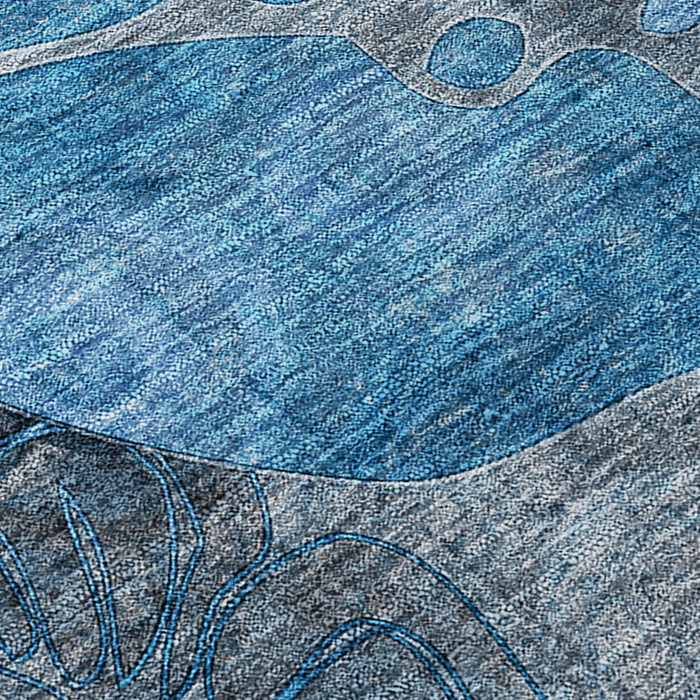 5' X 8' Blue And Gray Abstract Washable Indoor Outdoor Area Rug