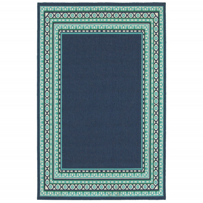 5' X 8' Blue and Green Indoor Outdoor Area Rug