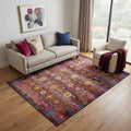5' X 8' Blue Yellow And Red Floral Distressed Non Skid Area Rug